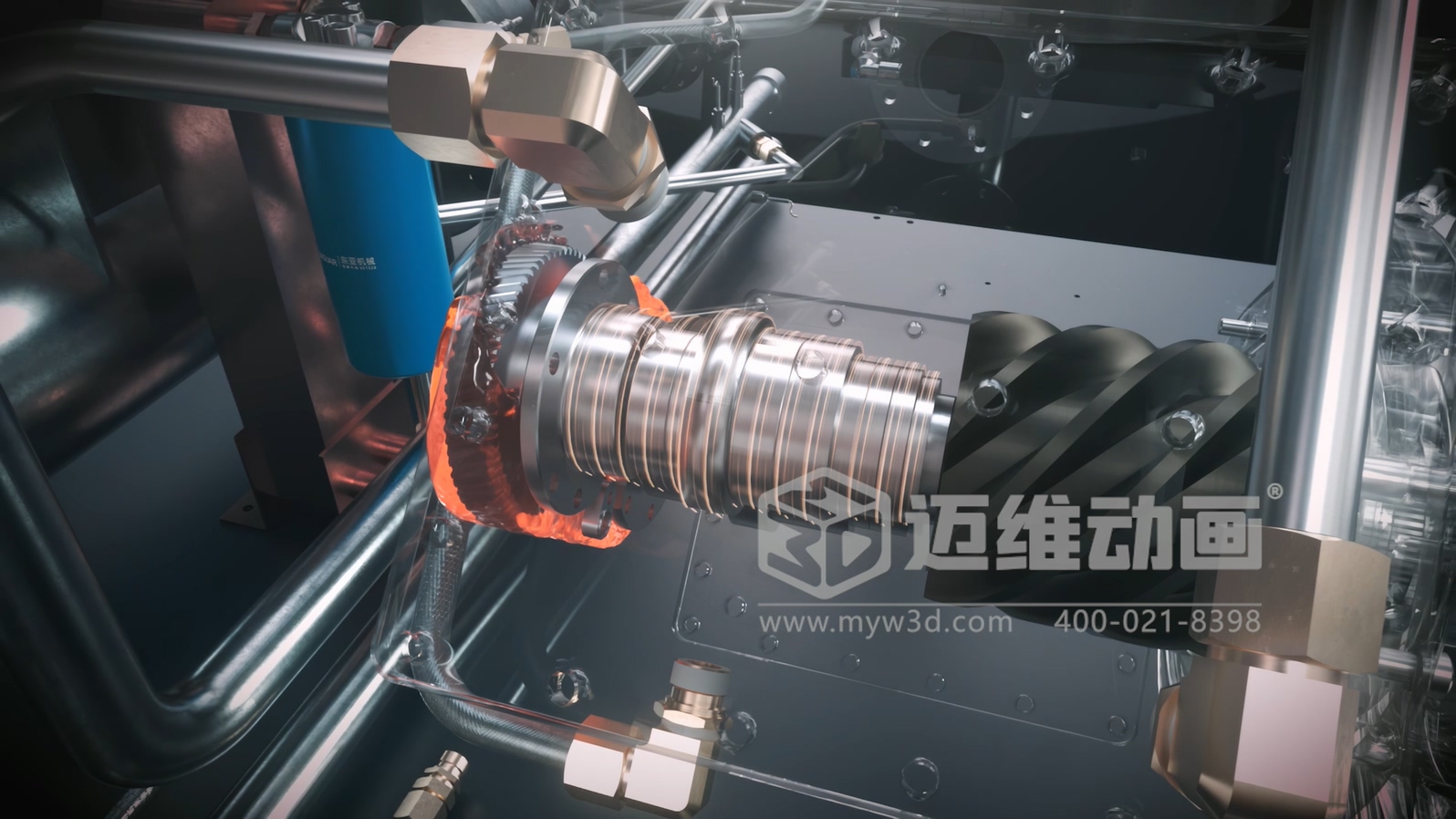 解密無油螺桿壓縮機！邁維動畫用3D技術激活工業(yè)機械的可視化力量(圖3)